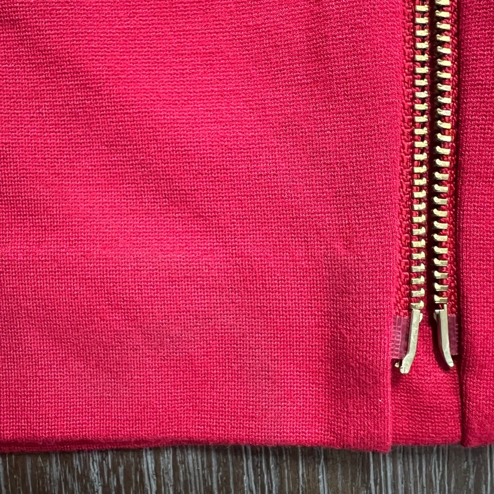 Chicos Women's Solid Renaissance Red Ponte Pencil Skirt With Gold Zipper - Picture 3 of 16
